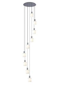 Brandroot Ribbed 86cm Round Pendant, 9 Light Adjustable E27, Dark Grey/Gloss White Wide Line Glass Item Weight: 21kg