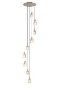Brandroot Ribbed 86cm Round Pendant, 9 Light Adjustable E27, Light Gold/Amber Narrow Line Glass Item Weight: 21kg