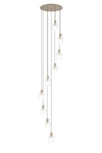 Brandroot Ribbed 86cm Round Pendant, 9 Light Adjustable E27, Light Gold/Clear Narrow Line Glass Item Weight: 21kg