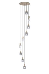 Brandroot Ribbed 86cm Round Pendant, 9 Light Adjustable E27, Light Gold/Smoke Narrow Line Glass Item Weight: 21kg