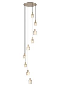 Brandroot Ribbed 86cm Round Pendant, 9 Light Adjustable E27, Light Gold/Amber Wide Line Glass Item Weight: 21kg