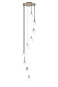 Brandroot Ribbed 86cm Round Pendant, 9 Light Adjustable E27, Light Gold/Clear Wide Line Glass Item Weight: 21kg