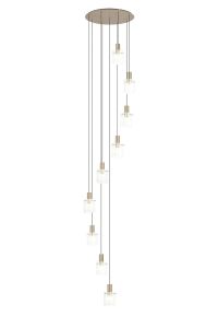 Brandroot Ribbed 86cm Round Pendant, 9 Light Adjustable E27, Light Gold/Frosted/Clear Wide Line Glass Item Weight: 21kg