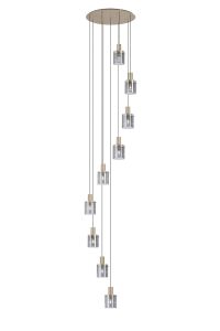 Brandroot Ribbed 86cm Round Pendant, 9 Light Adjustable E27, Light Gold/Smoke Wide Line Glass Item Weight: 21kg
