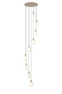 Brandroot Ribbed 86cm Round Pendant, 9 Light Adjustable E27, Light Gold/Gloss White Wide Line Glass Item Weight: 21kg