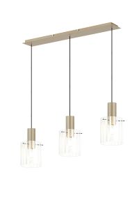 Brandroot Ribbed Linear Pendant, 3 Light Adjustable E27, Light Gold/Frosted/Clear Wide Line Glass
