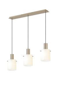 Brandroot Ribbed Linear Pendant, 3 Light Adjustable E27, Light Gold/Gloss White Wide Line Glass