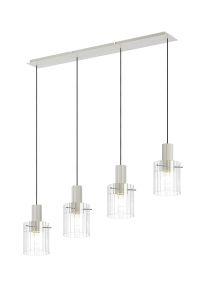 Brandroot Ribbed Linear Pendant, 4 Light Adjustable E27, Beige Stone/Clear Wide Line Glass