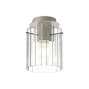 Brandroot Ribbed 21cm Round Ceiling Flush, 1 Light Flush Fitting E27, Beige Stone/Clear Wide Line Glass