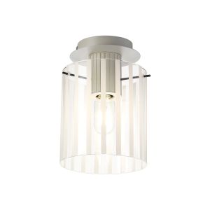 Brandroot Ribbed 21cm Round Ceiling Flush, 1 Light Flush Fitting E27, Beige Stone/Frosted/Clear Wide Line Glass