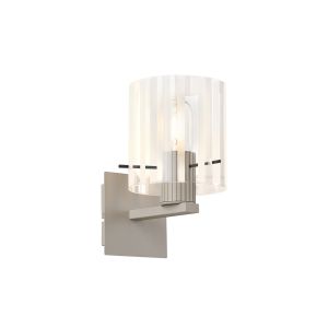 Brandroot Ribbed Single Switched Wall Lamp, 1 Light, E27, Beige Stone/Frosted/Clear Wide Line Glass