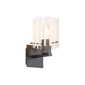 Brandroot Ribbed Single Switched Wall Lamp, 1 Light, E27, Dark Grey/Frosted/Clear Wide Line Glass