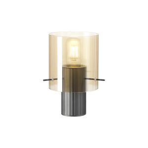 Brandroot Ribbed Table Lamp, 1 Light E27, Dark Grey/Amber Narrow Line Glass