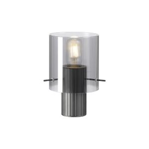 Brandroot Ribbed Table Lamp, 1 Light E27, Dark Grey/Smoke Narrow Line Glass