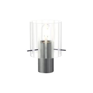 Brandroot Ribbed Table Lamp, 1 Light E27, Dark Grey/Frosted/Clear Wide Line Glass