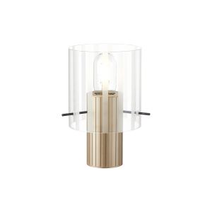 Brandroot Ribbed Table Lamp, 1 Light E27, Light Gold/Frosted/Clear Wide Line Glass