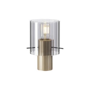 Brandroot Ribbed Table Lamp, 1 Light E27, Light Gold/Smoke Wide Line Glass