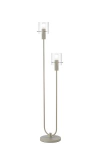 Brandroot Ribbed Stepped Floor Lamp, 2 Light E27, Beige Stone/Clear Narrow Line Glass