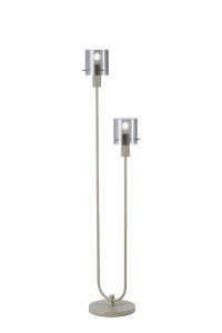 Brandroot Ribbed Stepped Floor Lamp, 2 Light E27, Beige Stone/Smoke Narrow Line Glass