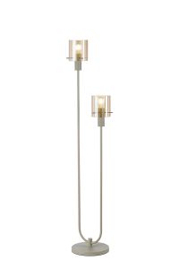 Brandroot Ribbed Stepped Floor Lamp, 2 Light E27, Beige Stone/Amber Wide Line Glass
