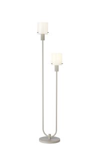 Brandroot Ribbed Stepped Floor Lamp, 2 Light E27, Beige Stone/Gloss White Wide Line Glass