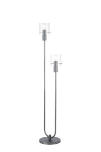 Brandroot Ribbed Stepped Floor Lamp, 2 Light E27, Dark Grey/Clear Narrow Line Glass