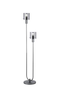 Brandroot Ribbed Stepped Floor Lamp, 2 Light E27, Dark Grey/Smoke Narrow Line Glass