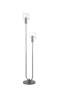 Brandroot Ribbed Stepped Floor Lamp, 2 Light E27, Dark Grey/Clear Wide Line Glass