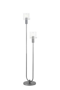 Brandroot Ribbed Stepped Floor Lamp, 2 Light E27, Dark Grey/Frosted/Clear Wide Line Glass