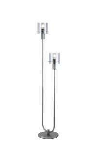 Brandroot Ribbed Stepped Floor Lamp, 2 Light E27, Dark Grey/Smoke Wide Line Glass