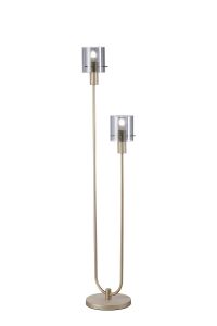 Brandroot Ribbed Stepped Floor Lamp, 2 Light E27, Light Gold/Smoke Narrow Line Glass