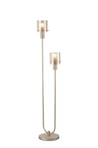 Brandroot Ribbed Stepped Floor Lamp, 2 Light E27, Light Gold/Amber Wide Line Glass