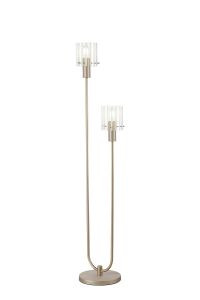 Brandroot Ribbed Stepped Floor Lamp, 2 Light E27, Light Gold/Frosted/Clear Wide Line Glass