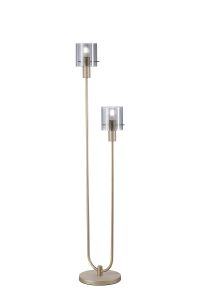 Brandroot Ribbed Stepped Floor Lamp, 2 Light E27, Light Gold/Smoke Wide Line Glass