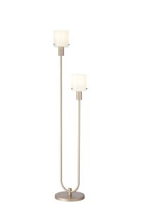 Brandroot Ribbed Stepped Floor Lamp, 2 Light E27, Light Gold/Gloss White Wide Line Glass