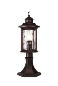 Pesosmog Pedestal Lamp, 1 x E27, Antique Bronze/Clear Ripple Glass, IP54, 2yrs Warranty