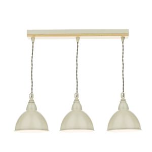 Blyton 3 Light E14 Cream Adjustable Linear Bar Pendant With Lightwood Ceiling Plate C/W Metal Retro-Styled Cream Shades