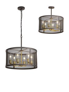 Nube 50cm Round Pendant/Semi Flush, 6 Light, E27 Satin Black / Painted Gold