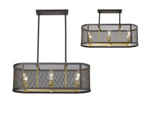 Nube Linear Pendant/Semi Flush, 6 Light, E27 Satin Black / Painted Gold