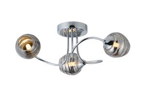 Bramley 45cm Flush Ceiling, 3 x G9, Polished Chrome/Smoke Glass