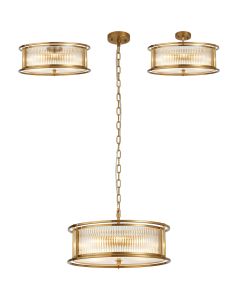 Lyon 50cm Round Flush/Semi Ceiling/Pendant Convertible, 6 x E14, Brass/Clear Glass