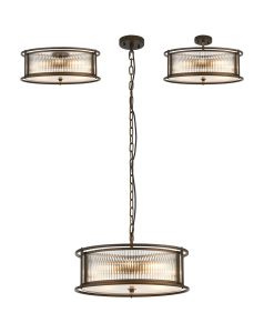 Lyon 50cm Round Flush/Semi Ceiling/Pendant Convertible, 6 x E14, Bronze/Clear Glass