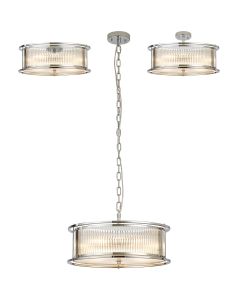 Lyon 50cm Round Flush/Semi Ceiling/Pendant Convertible, 6 x E14, Polished Chrome/Clear Glass