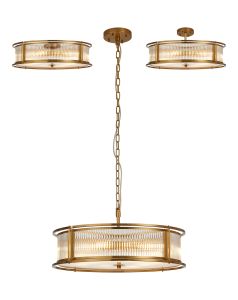 Lyon 65cm Round Flush/Semi Ceiling/Pendant Convertible, 8 x E14, Brass/Clear Glass