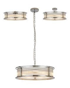 Lyon 65cm Round Flush/Semi Ceiling/Pendant Convertible, 8 x E14, Polished Chrome/Clear Glass