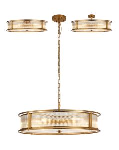 Lyon 80cm Round Flush/Semi Ceiling/Pendant Convertible, 10 x E14, Brass/Clear Glass