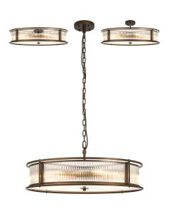 Lyon 80cm Round Flush/Semi Ceiling/Pendant Convertible, 10 x E14, Bronze/Clear Glass