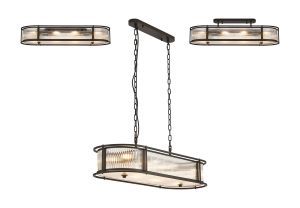 Lyon 1m x 35cm Oval Flush/Semi Ceiling/Pendant, 8 x E14, Satin Black/Clear Glass