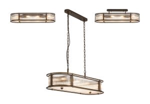 Lyon 1m x 35cm Oval Flush/Semi Ceiling/Pendant, 8 x E14, Bronze/Clear Glass