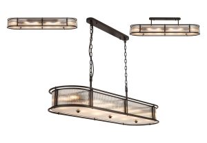 Lyon 140 x 40cm Oval Flush/Semi Ceiling/Pendant, 12 x E14, Satin Black/Clear Glass